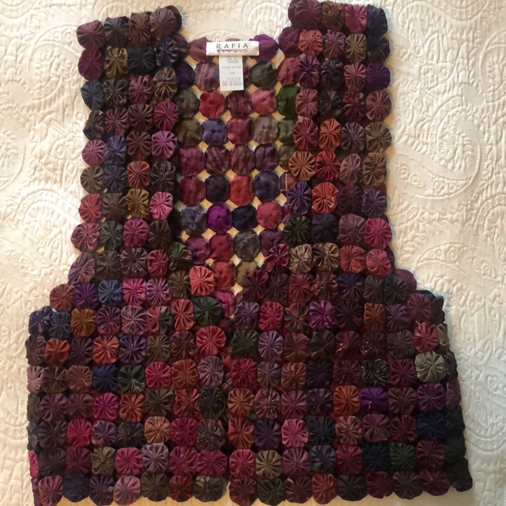 Vintage Rafia Studio Yo Yo Vest Festival Hippie Quilt Rich Color Retro Patchwork